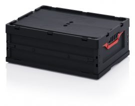 ESD folding bin with lid 60x40x22cm, capacity 42 liters