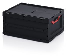 ESD folding bin with lid 60x40x27 cm, capacity 52 liters