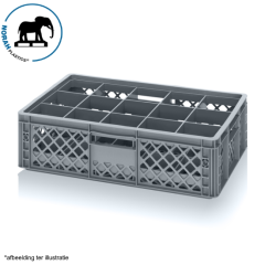 Glass bin 60x40x15cm, with 15 piece top compartment