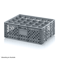 Glass bin 60x40x15cm, with 24 piece top compartment