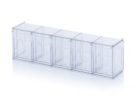 Tilt bin unit with 5 compartments size 60x13x16cm, NORAH Plastics