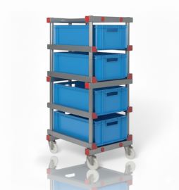 Euro container trolley incl. 4 stackable, 60x40x22cm, blue, NORAH Plastics