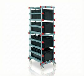 Euro Container Trolley incl. 4 stacking bins 60x40x27cm, black, NORAH Plastics