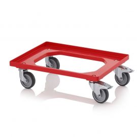 Plastic dollie with brake, 2 swivel, 2 fixed-wheel castors and rubber wheels, NORAH Plastics