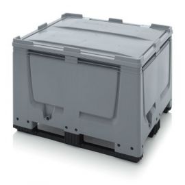 Pallet box with hinged lid 120x100x79cm, 3 skids, capacity 670 litres, NORAH Plastics