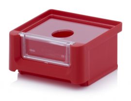 Linbin 8,5x10,2x5cm, capacity 0,21 liters with inset window and dustcover, Red, NORAH Plastics