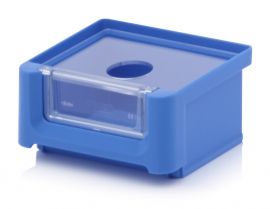 Linbin 8,5x10,2x5cm, capacity 0,21 liters with inset window and dust lid, Blue, NORAH Plastics