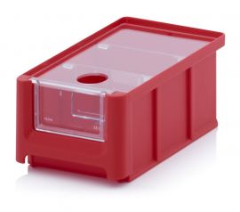 Linbin 16X10.2X7.5cm, capacity 0.77 liters with insert window, lid and 2 dividers, Red, NORAH Plastics