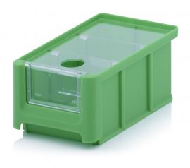 Linbin 16X10.2X7.5cm, capacity 0.77 liters with insert window, lid and 2 dividers, Green, NORAH Plastics