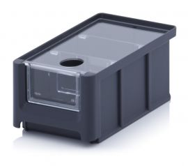 Linbin 16X10.2X7.5cm, capacity 0.77 liters with insert window, lid and 2 dividers, Black, NORAH Plastics
