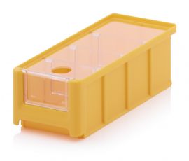 Parts Bins for storage, 21,5X10X7,5cm, capacity 1.08 liters with insert window, lid and 3 dividers, Yellow, NORAH Plastics
