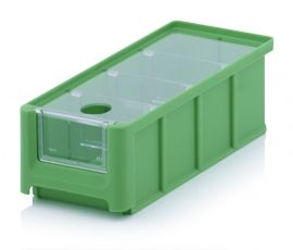 Linbin 21,5X10X7,5cm, capacity 1.08 liters with insert window, lid and 3 dividers, Green, NORAH Plastics