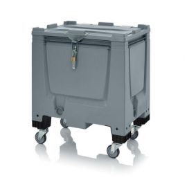 Mini palletbox 80x60x93 cm with hinged lid and tension lock, 4 wheels, capacity 250 liter