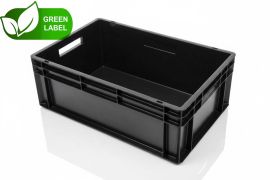 Stacking bin 60x40x22cm, capacity 45 litres, black, NORAH Plastics