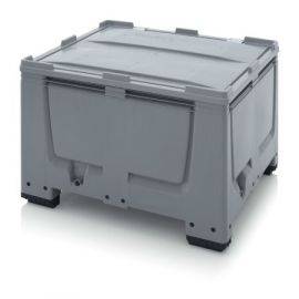 Pallet box with hinged lid 120x100x79cm, 4 feet, capacity 670 litres