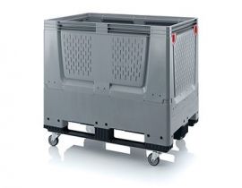 Folding palletbox 120x80x114cm, 4 wheels and on 3 skids, capacity 700 liters, NORAH Plastics